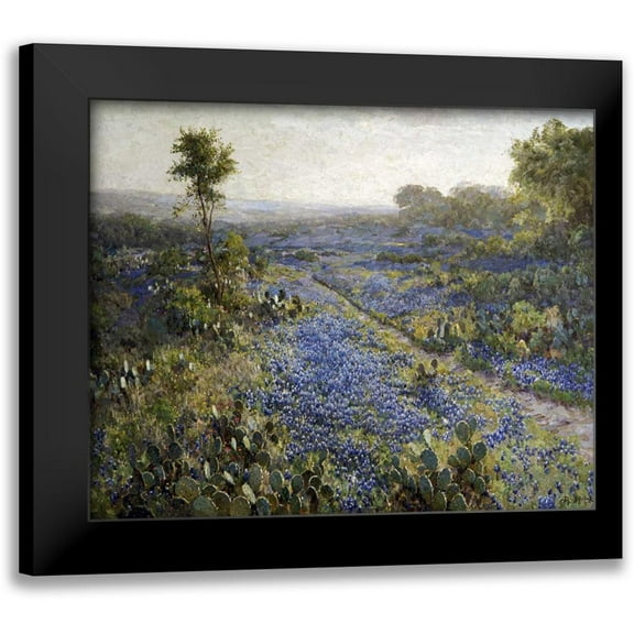Onderdonk, Julian 14x12 Black Modern Framed Museum Art Print Titled - Field of Texas Bluebonnets and Prickly Pear Cacti