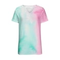 thumbnail image 4 of Jewelreauty Women's Casual V Neck Shirts Summer Short Sleeve Tie-Dye Tunic Tops 2025 Loose Tee Blouses (L, Mint Green), 4 of 5