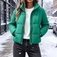 thumbnail image 2 of Edvintorg Womens Puffer Jacket Plus Size Collared Cropped Quilted Coat Long Sleeve Zip up Padded Outerwear with Pocket Women's Clothes Green S-3XL, 2 of 8