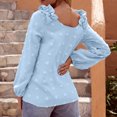 thumbnail image 5 of Womens Chiffon Blouses Long Sleeve V Neck Tops Dressy Casual Loose Pom Pom Shirts Ruffle Trim Shoulder Tshirts Top, 5 of 5
