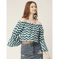 thumbnail image 3 of Moomaya Printed Off-Shoulder Top, WomenS Long Bell Sleeve Crop Top Blouse, 3 of 8