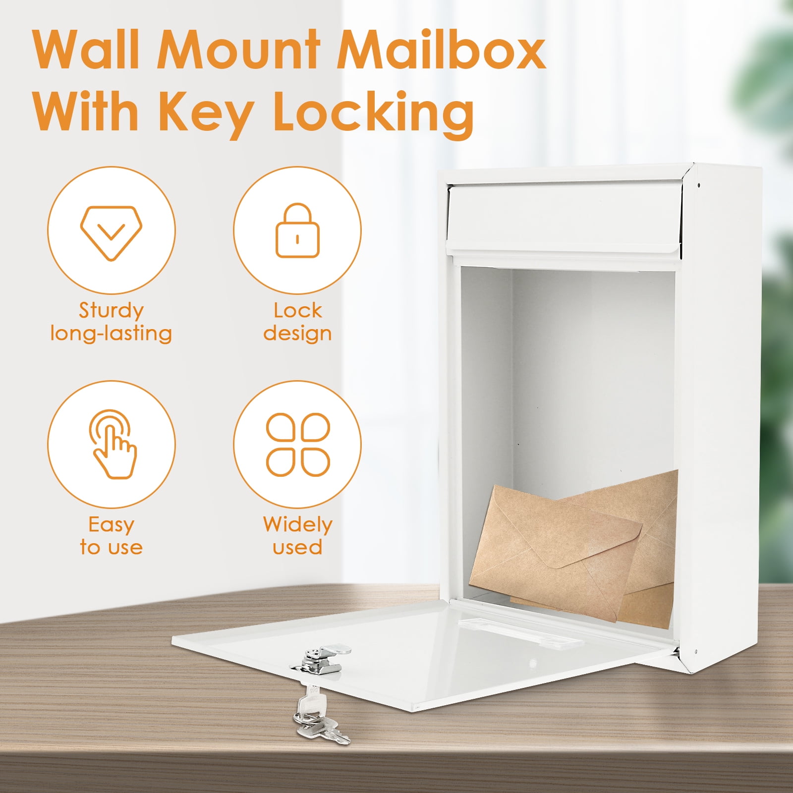 Wall Mounted Metal Mailbox with 2 Keys Weather Resistant Lockable Security Postbox Delivery Letter Box for School Office Outdoor