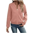 thumbnail image 2 of jtjvou 2025 Jacket Women Textured Lightweight Zip Up Jackets Casual Stand Collar Zipper Coat Fall Fashion Outerwear Top Pink XL, 2 of 5