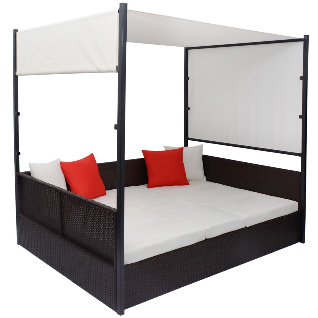 Kepooman Sun Bed with Curtains for Patio Garden, Brown Kepooman Sun Bed with Curtains for Patio Garden, Brown