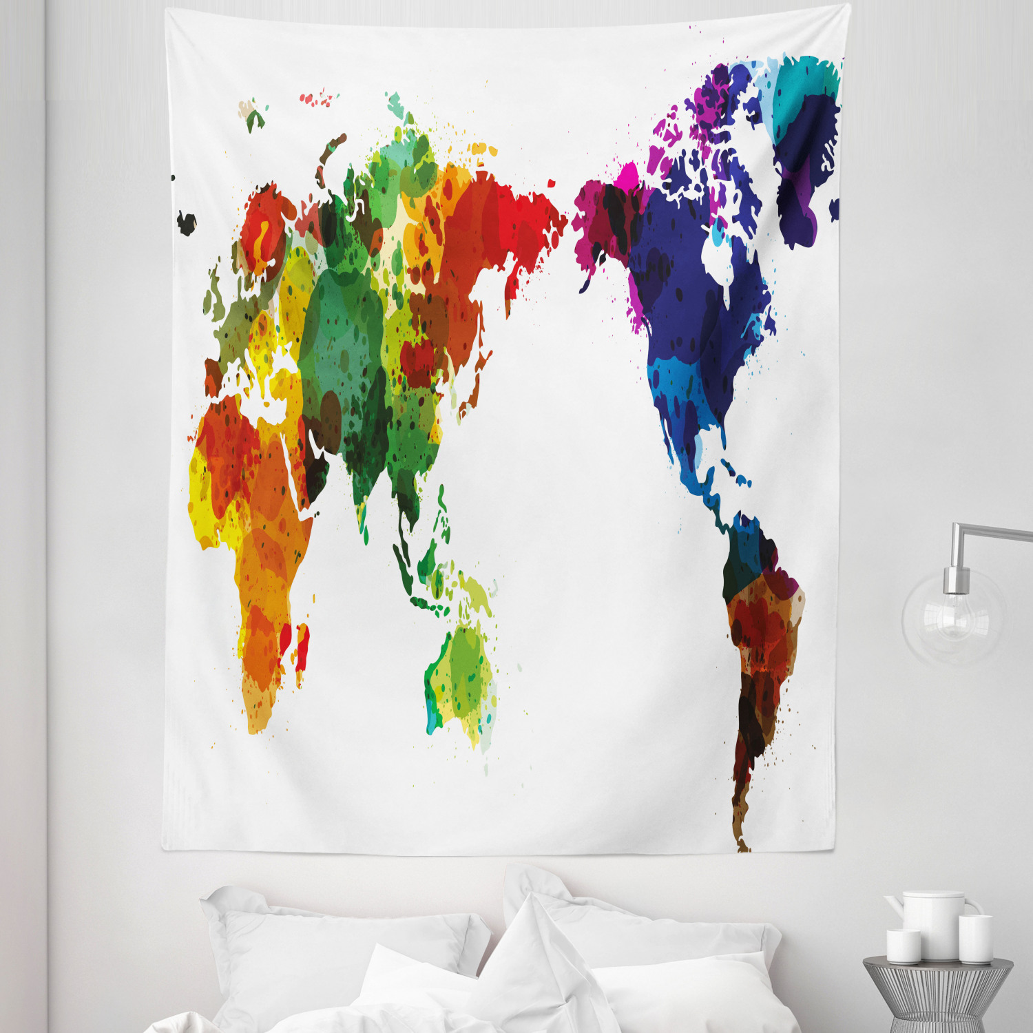 Colorful Tapestry, Rainbow Colored Wold Map Grunge Style Abstract ...