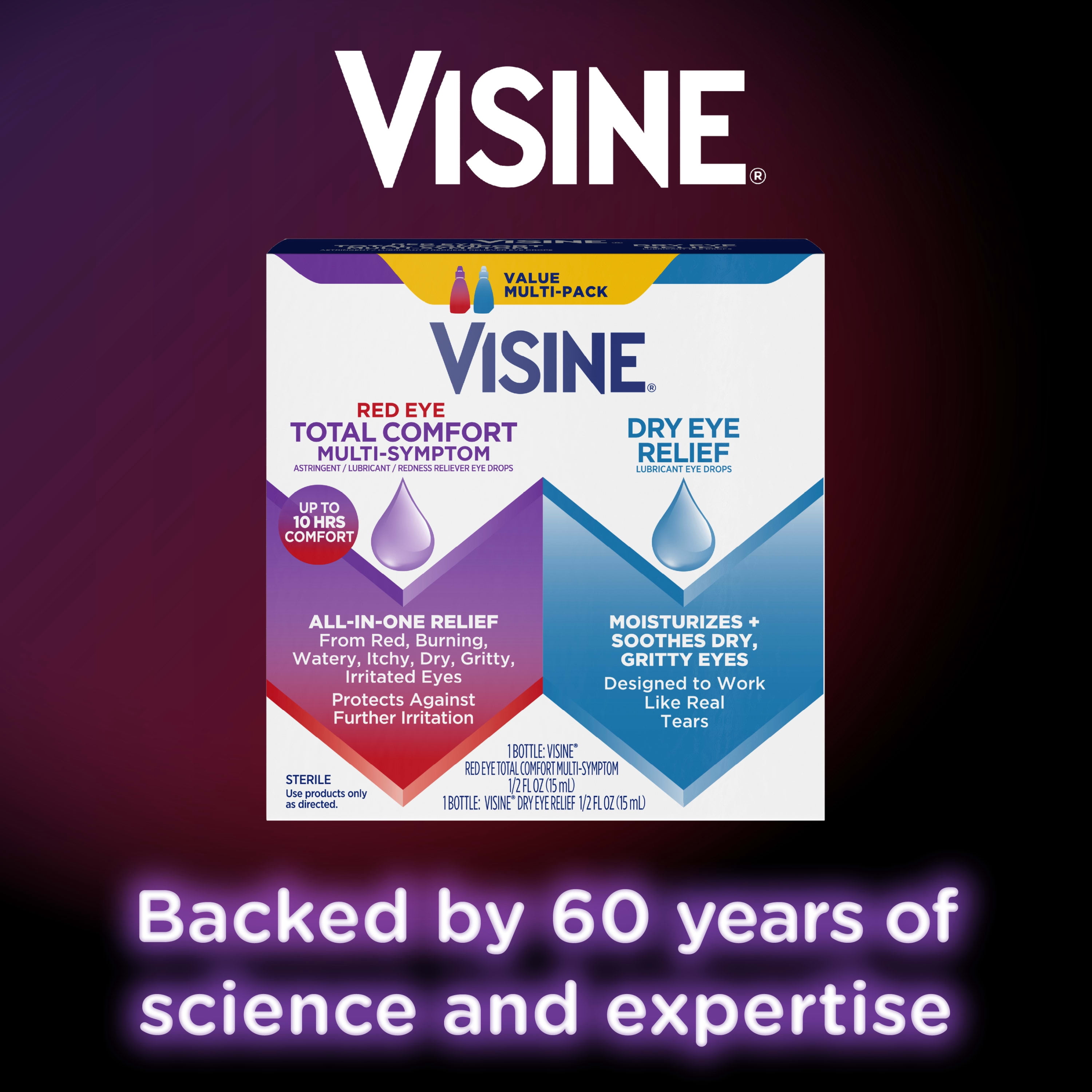 Visine Red Eye Total Comfort Multi-Symptom & Dry Eye Relief, 2 items