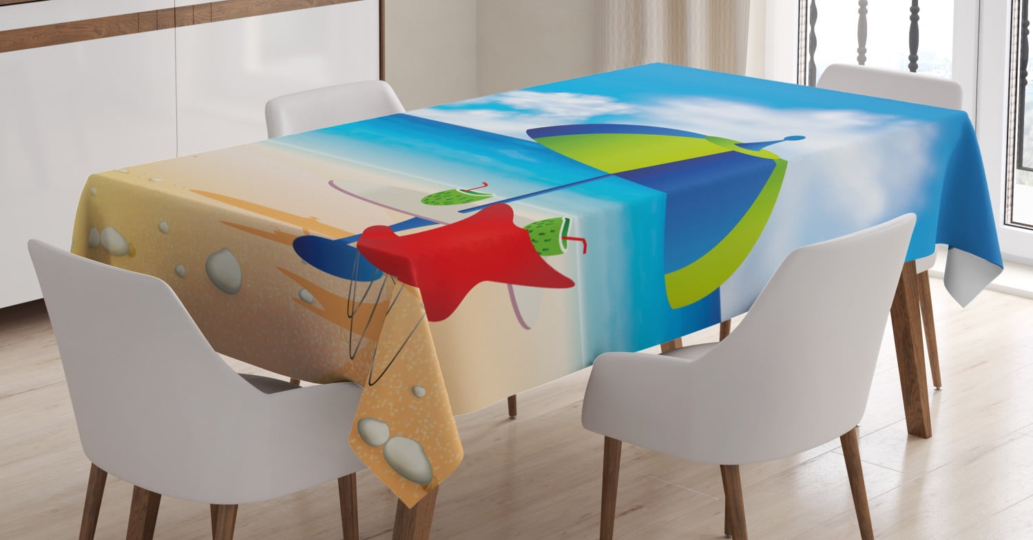 Beach Tablecloth, Relaxing Scene with Umbrella and Drinks Open Skyline