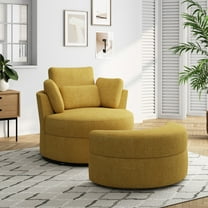 DREAMSIDEA Swivel Barrel Accent Chair with Storage Ottoman, Chaise Lounge Indoor with Removable Pillow, Oversized Swivel Sofa Chair for Living Room, Chenille Yellow