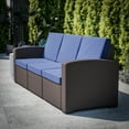 thumbnail image 3 of BizChair Brown Faux Rattan Sofa with All-Weather Navy Cushions, 3 of 11