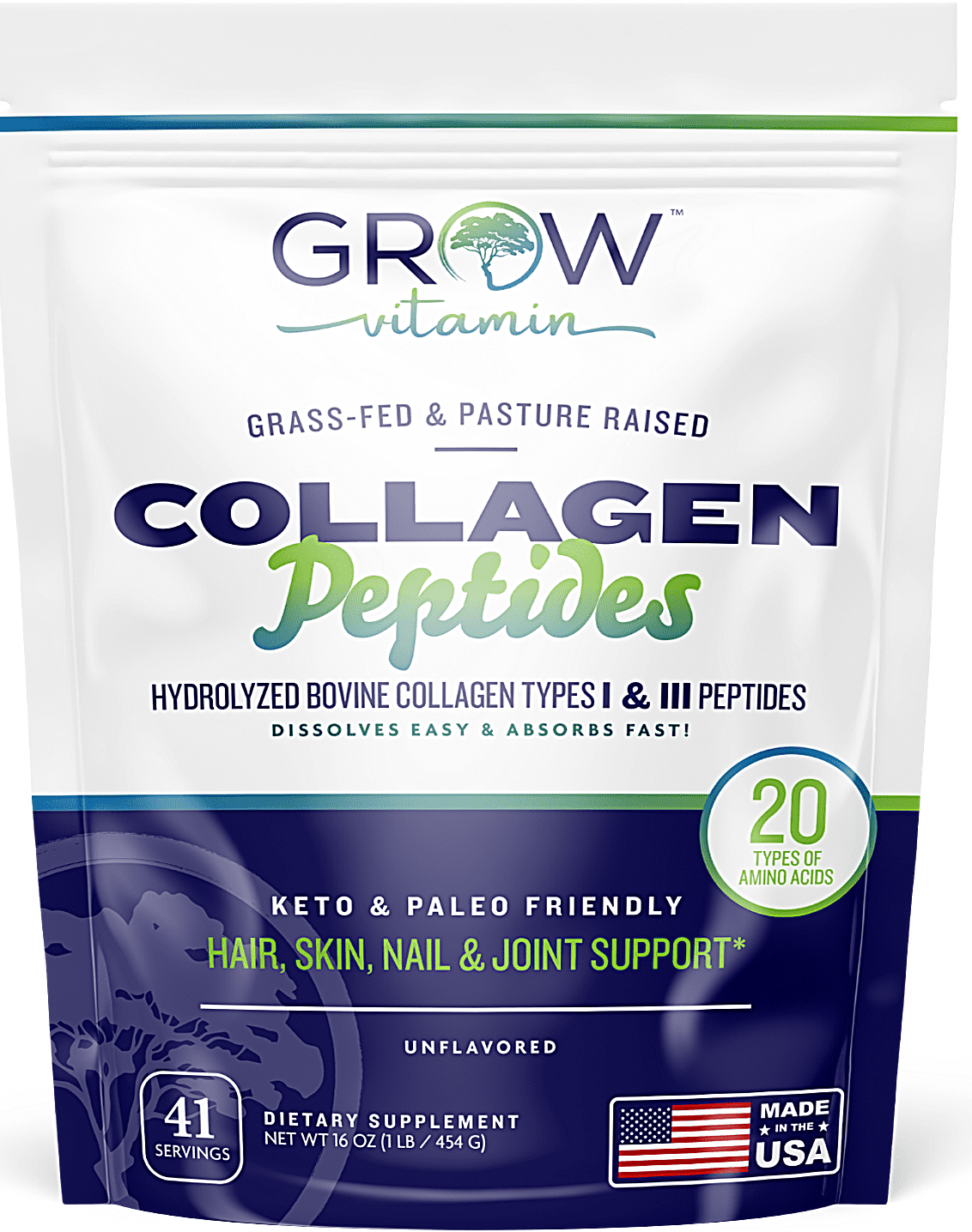 Collagen Peptides - Hair, Skin, Nail, and Joint Support - Type I & III Collagen - All-Natural Hydrolized Protein - 41 Servings - 16oz