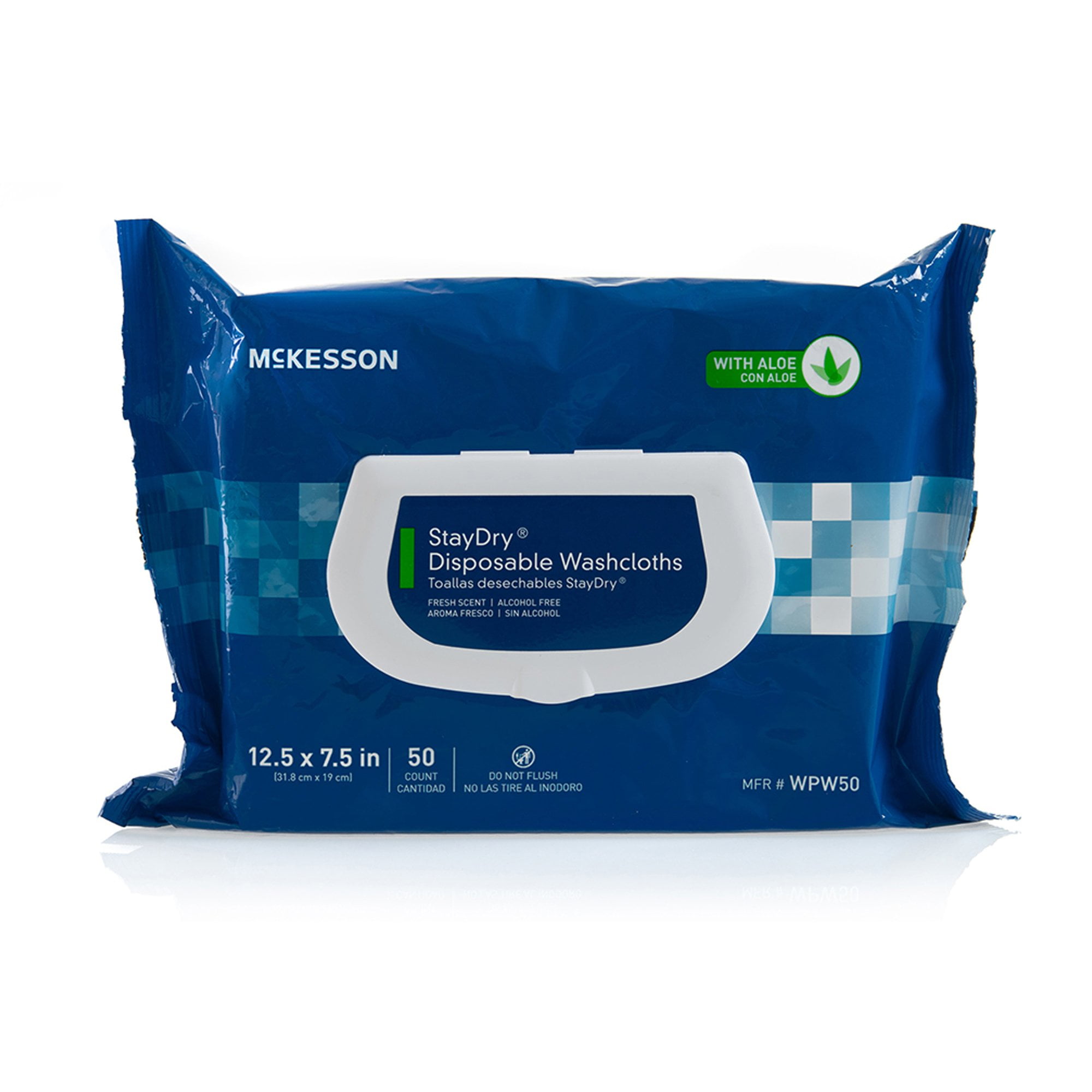 StayDry Adult Wipe or Washcloth 7.5 x 12.5' WPW50, 1 Pack 50 Wipes