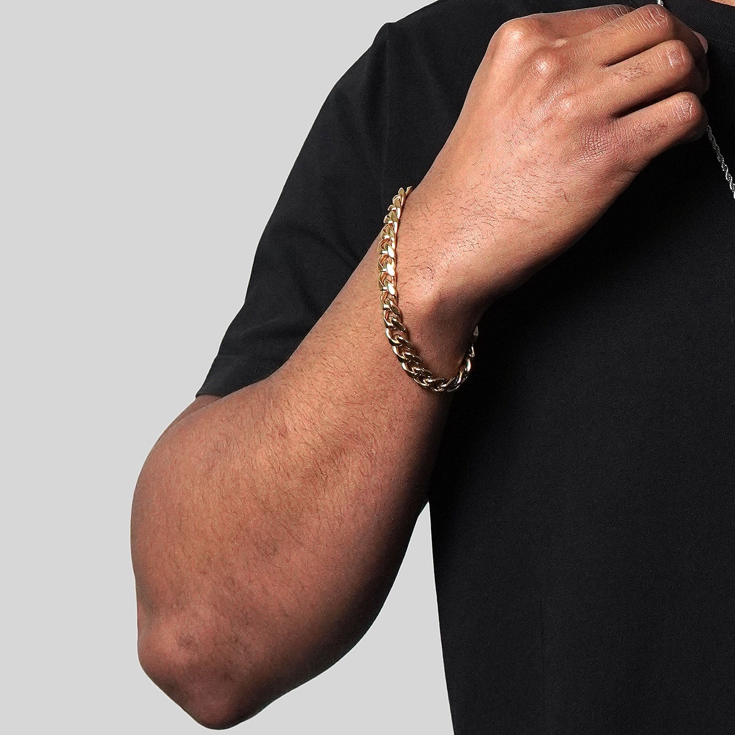 Invicta Jewelry Men's Curb Chain Gold Plated Steel Bracelet (11mm) - 9"