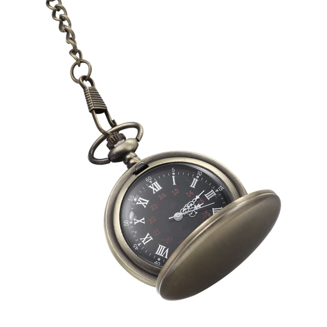 Miangastore 1PC Retro Two-faced Smooth Pocket Watch Alloy Classic Delicate Quartz Pocket Watch (Bronze Color)
