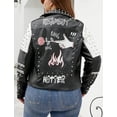 thumbnail image 3 of Giolshon Women's Plus Size Faux Leather Jacket Graffiti Studded Rivet Punk Floral Moto Biker Coat, 3 of 4