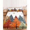 thumbnail image 2 of Twin Sze Fitted Sheet Set - Orange Blue Trees Fall 2 Piece Bedding Sets 16" Deep Pocket Fitted Sheet with 1 Pillowcase, Maple Leaf Botanical Thanksgiving Brushed Microfiber Hotel Luxury Bed Sheets, 2 of 9
