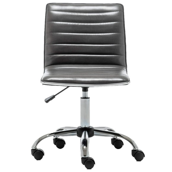 BTEXPERT Home Gray Swivel Mid Back Armless Ribbed Designer Task Faux Leather Soft Upholstery Office Chair