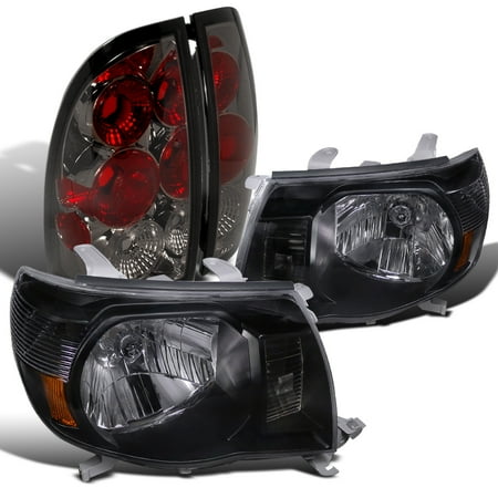 Lights Jdm Black Housing - Spec-D Tuning For 2005-2008 Toyota Tacoma Jdm Black Crystal Headlight + Smoke Rear Tail Lamp (Left + Right)