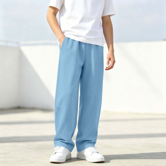 Jessboyy Sweatpants for Boys Loose Fit Straight Leg Open Bottom Sweatpant with Pockets Elastic Waist Casual Fall Winter Boy Pants Blue,7-8 Years