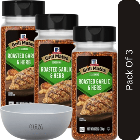 McCormick Grill Mates Roasted Garlic & Herb Seasoning, 10.75 oz-3pk, With Olive White Bowl By OMA