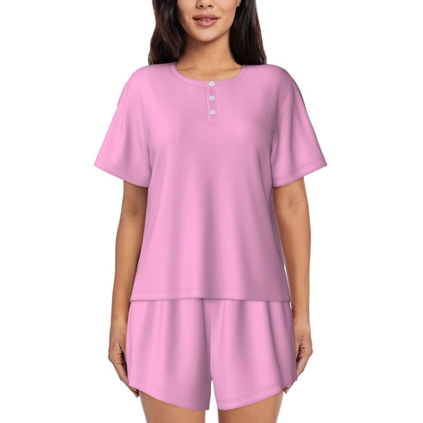 Fotbe Pink Conjunto de Pijama Estampado para Mujer, 2 Piezas, Ropa de Dormir con Camiseta de Manga Corta y Shorts Suaves-Medium