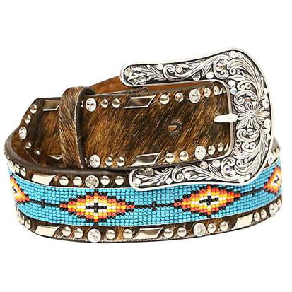 Ariat Western Womens Belt Beaded Ribbon Inlay Black/Red A1515401 
