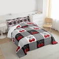 thumbnail image 3 of Homewish Kawaii Bowknot Cherry Full Size Comforter Sets, Cartoon Buffalo Plaid Bedding Comforter Set, Teens Kids Boys Girls Reversible Bedding Sets, Super Cozy Room Decor, 3pcs, 3 of 8