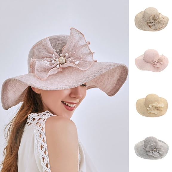 CAIXIA Womens Derby Hats Elegant Organza Floral Elegant Tea Party Church Hats Wide Brim Derby Fascinator Hat Bridal Wedding Tea Party Hat