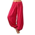 thumbnail image 1 of Pantalones harem de color liso para mujer, tallas grandes - Poliéster, informal/cómodo, cintura elástica, para otoño/primavera/verano, lavar a mano en frío, 1 of 1