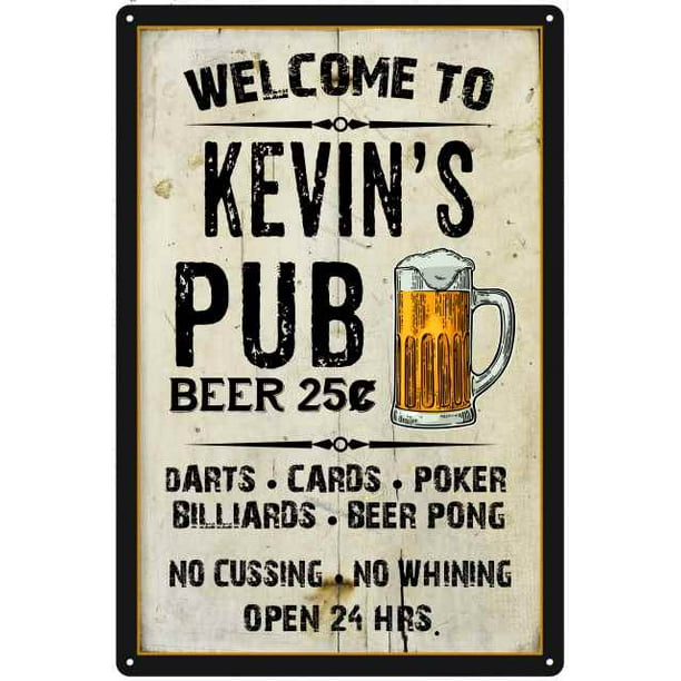 KEVIN'S Pub Sign Vintage Man Cave Bar Wall Decor Gift 12x18 Metal