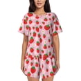 thumbnail image 1 of Balery Hand Drawn Strawberry Conjunto de Pijama para Mujer con Estampado, Dos Piezas de Manga Corta y Shorts, Ropa de Dormir Suave con Cuello Redondo y Bolsillos-Small, 1 of 6