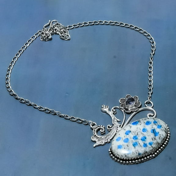 Natural K2 Azurite, Iolite Gemstone 925 Sterling Silver Necklace 18"