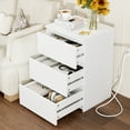 thumbnail image 6 of Homfa 3 Drawers Nightstand Set of 2 with Charging Station, White End Side Table for Living Room, Wooden Storage Table for Bedroom, White, 6 of 8