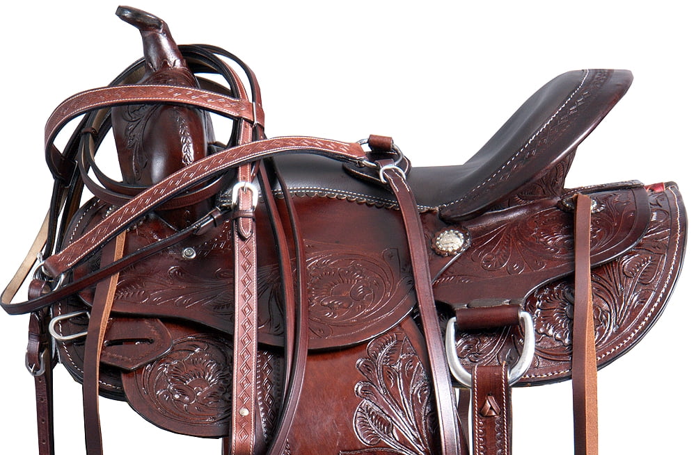 17" DARK BROWN WESTERN SADDLE PLEASURE TRAIL PARADE LEATHER HORSE TACK SET