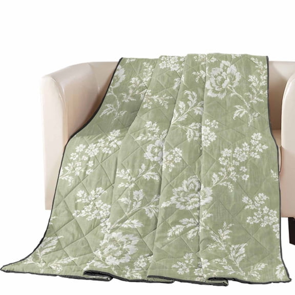 Rose Leaves Quilted Comforters Cooling Blanket California King Size, Rustic Vintage Floral Flower Green Linen Texture Cold Comfort for Hot Sleepers Lightweight Air Conditioning Quilt Blanket for Bed
