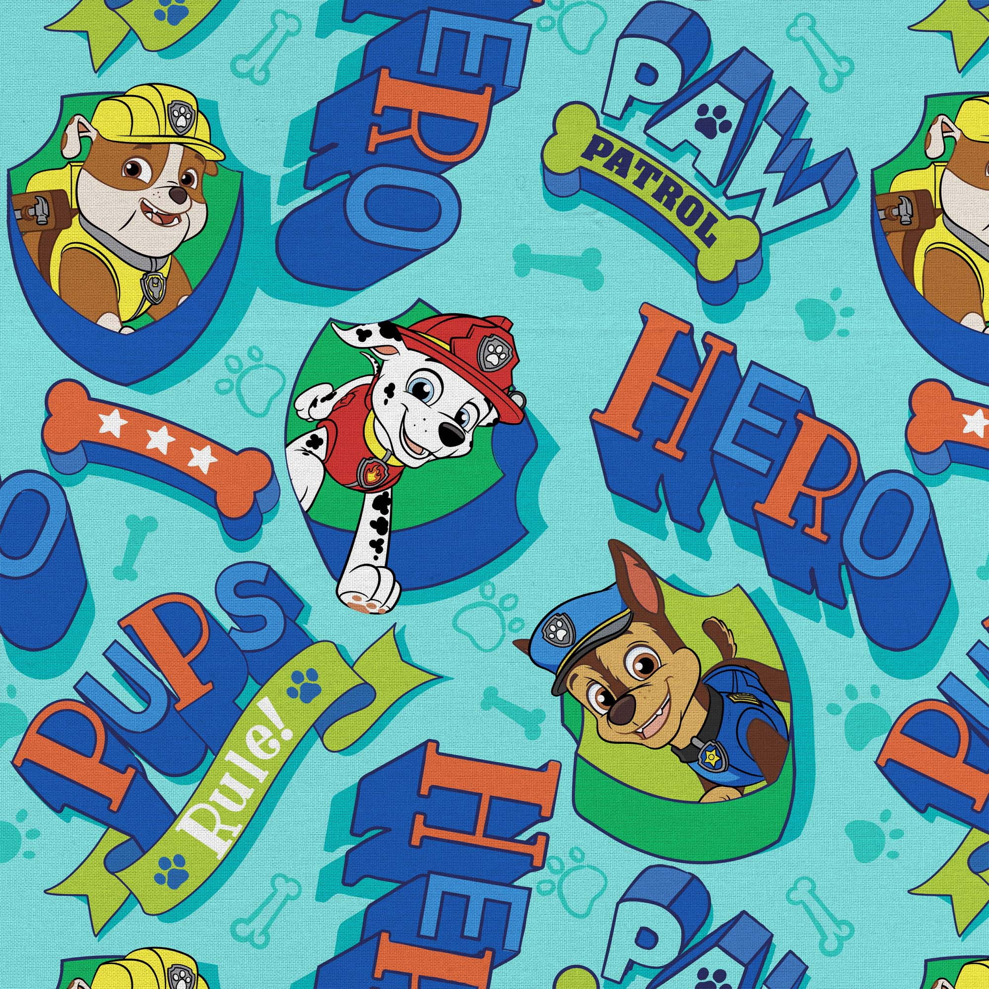 Paw Patrol 1 Yard 100% Cotton Chase, Blue, 44" Wide for Quilting & Sewing