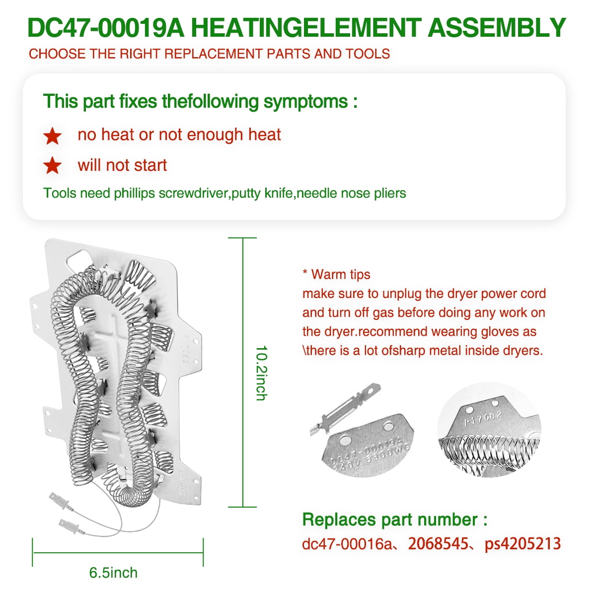 【Upgraded】DC47-00019A Dryer Heating Element Replacement Kit Compatible with Samsung Dryers, Includes DC47-00018A Thermostat DC96-00887A DC47-00016A Thermal Fuse DC32-00007A Thermistor, Fits DV42H5000