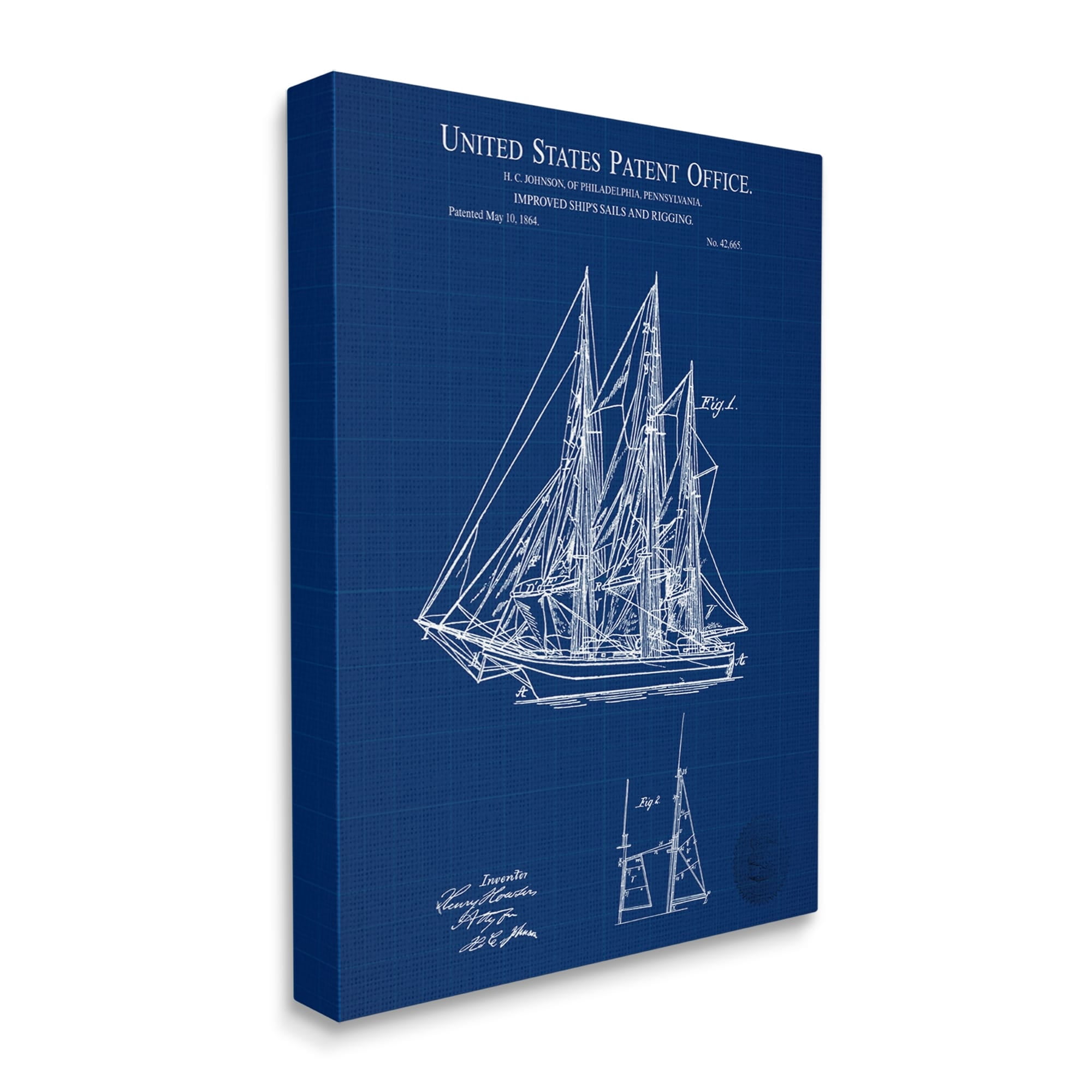 Stupell Industries Detailed Sailboat Ship Nautical Blueprint Outline Diagram Canvas Wall Art, 36 x 48, Design by Karl Hronek