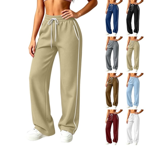 Bxsruta Women Track Pants Drawstring Elastic Waist Wide Leg Lounge Running Training Trousers