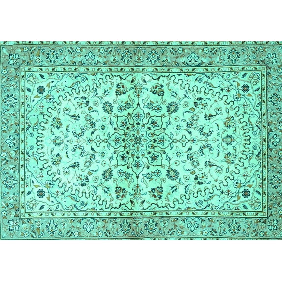 Ahgly Company Machine Washable Indoor Rectangle Persian Turquoise Blue Traditional Area Rugs, 2' x 5'