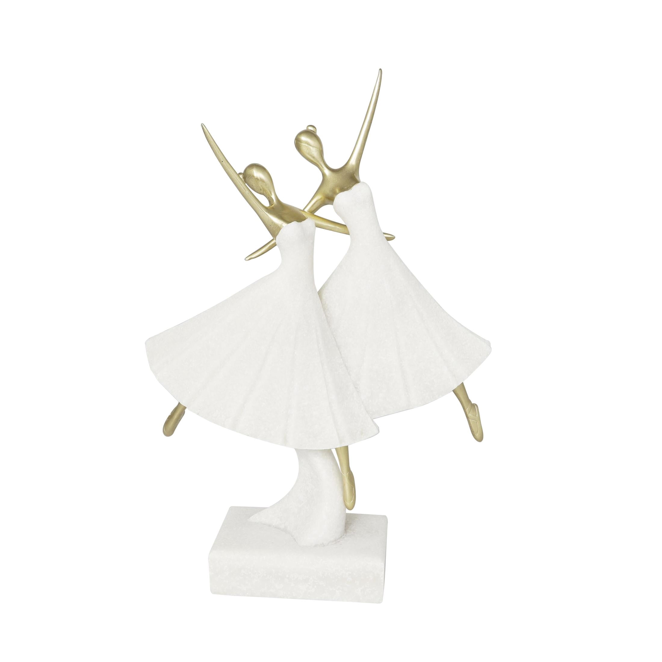 9" x 13" Cream Polystone Ballet Dancer Sculpture with Gold Accents, by DecMode
