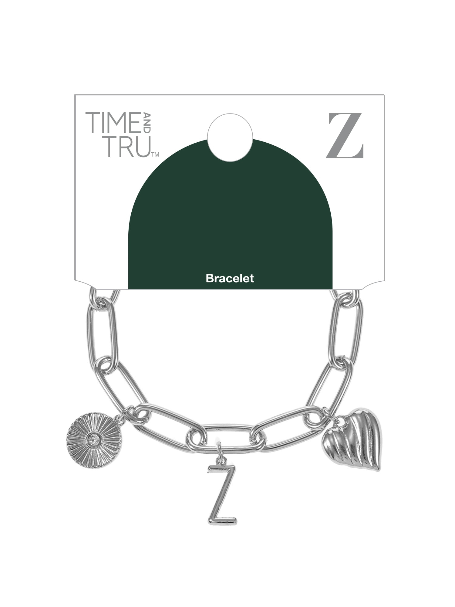Time and Tru Silvertone Initial Charm Bracelet, Initial Z