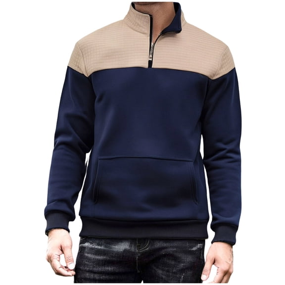 Chiccall Men's Mock Neck Sweatshirts Casual Colorblock Quarter Zip Quilted Sweatshirt Pullover