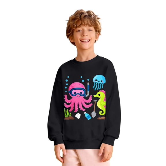 WOYY Toddler Boys Sweatshirt Cute Cartoon Print Crew Neck Pullover Sports Shirt, Sizes 3-4T