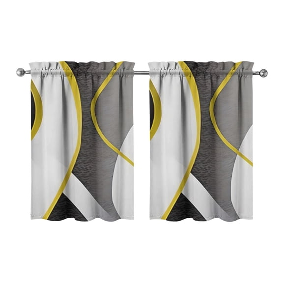 Marble Modern Geometric Flowers Abstract Kitchen Curtains - Vintage Tier Cafe Curtains for Bathroom Living RV Rod Pocket Window Drapes 36 Inch 2 Panels Set 28"x36" Window Treatment Tiers