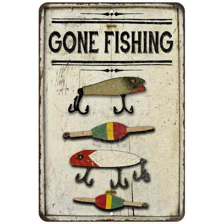 Gone Fishing Lures Vintage Look Chic 12 x 18 Matte Finish Metal 112180020248, Size: 12 x 18 Premium Matte