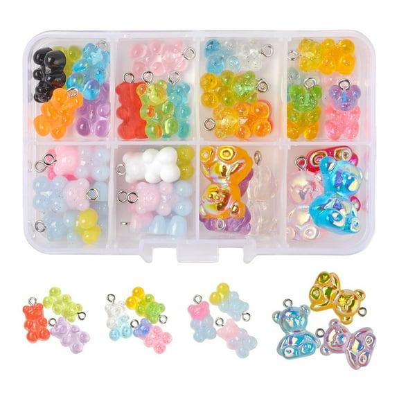 1box 36pcs 4 style Transparent & Opaque Resin Pendants with Tone Iron Loop Bear Mixed color 20.5~22.5x11.5x7mm Hole: 2mm