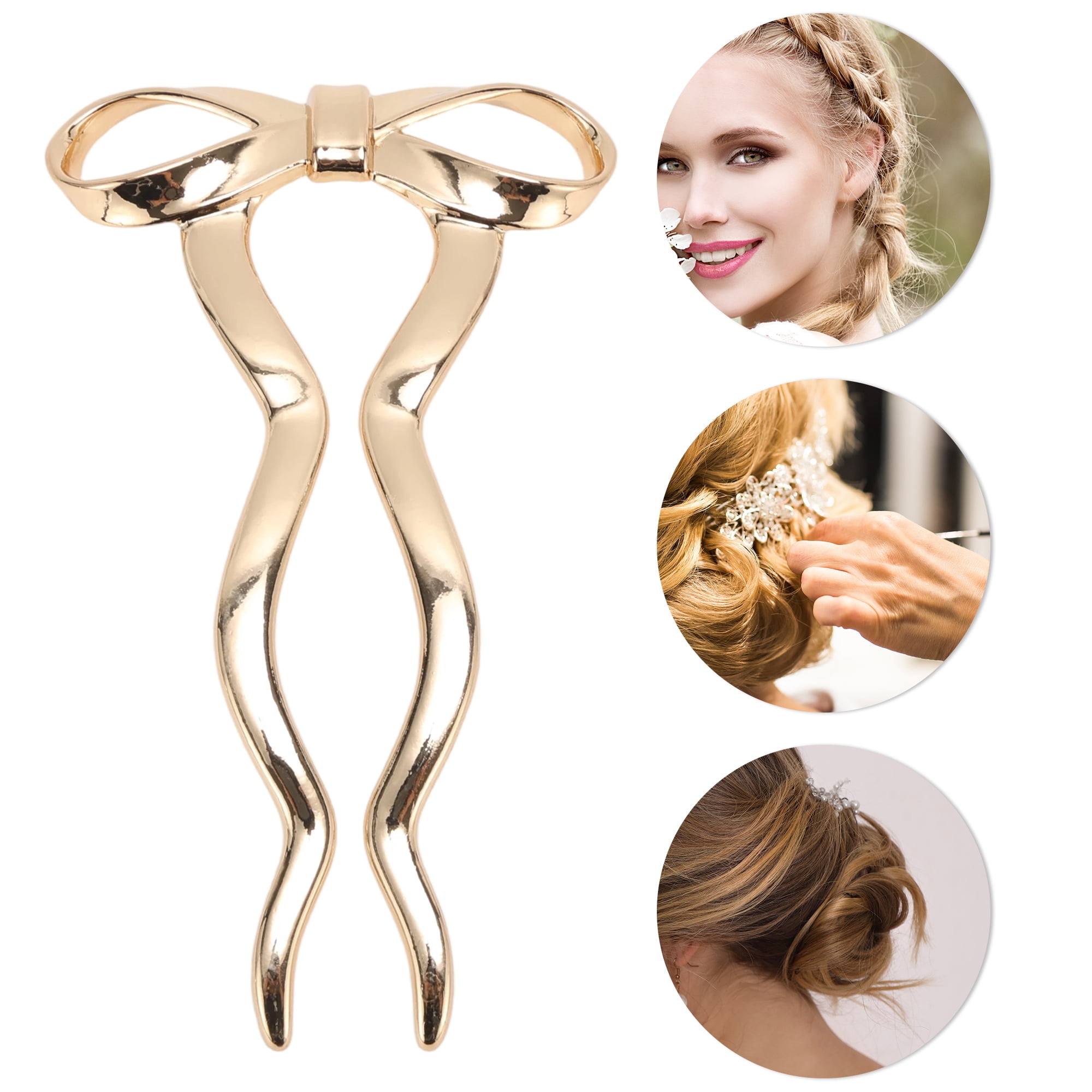 Unique Bargains U-shaped Bow Decorative Hairpin for Women 1 Pc Gold Tone