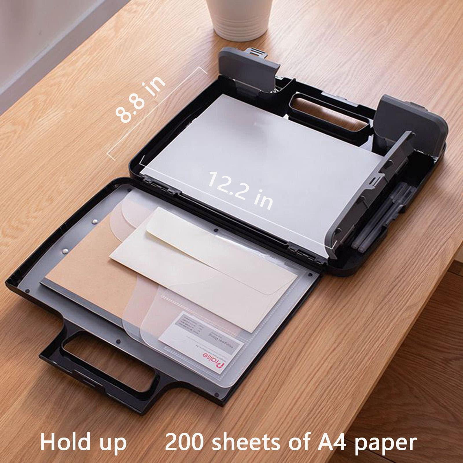 Portable Clipboard Folder With Storage  Plastic Case Side-opening Heavy Duty A4 Size Writing For Office 14.5"x12"x 1.75" Black