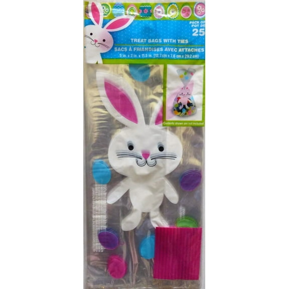 New 25 Easter Egg Chick Cellophane Treat Bags With Ties ~ Bunny