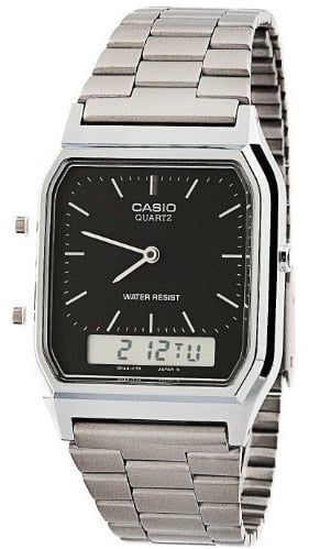 AQ-230A-1D Silver Black Dual Time Watch - Silver / Silver Digit / Black / One Size - Walmart.com